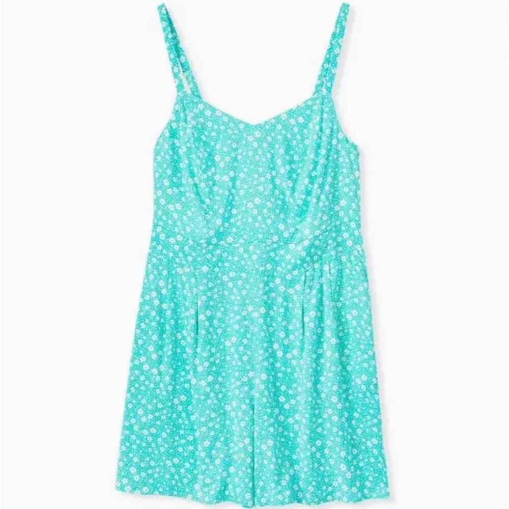 Floral Spaghetti-Strap Romper in Aqua